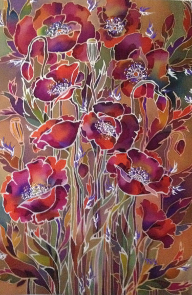 Textilkunst mit dem Titel "Batik painting "Pop…" von Lidia Cravcenco, Original-Kunstwerk, Stoff