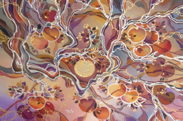 Art textile intitulée "Batik painting "Gol…" par Lidia Cravcenco, Œuvre d'art originale, Tissu