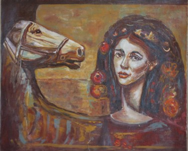 Peinture intitulée "Horse and women" par Klim, Œuvre d'art originale, Autre