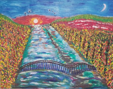 Painting titled "Ponts" by Klimovix, Original Artwork, Oil Mounted on Wood Stretcher frame