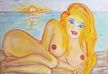 Peinture intitulée "Femme sur la plage" par Klimovix, Œuvre d'art originale, Huile Monté sur Châssis en bois