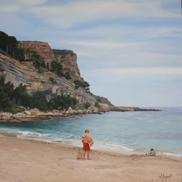 Pittura intitolato "La plage de Cassis…" da Julie Argall, Opera d'arte originale, Olio