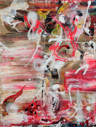 Картина под названием "Red and white gestu…" - Kloska Ovidiu, Подлинное произведение искусства, Акрил Установлен на Деревянн…