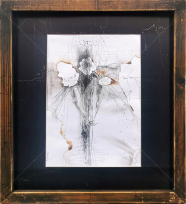 Рисунок под названием "Angel vibration 11.…" - Kloska Ovidiu, Подлинное произведение искусства, Чернила Установлен на картон