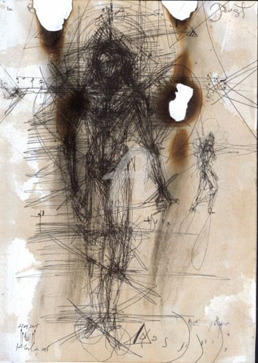 Рисунок под названием "ANGEL BURNED ANCIEN…" - Kloska Ovidiu, Подлинное произведение искусства, Шариковая ручка