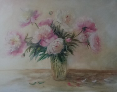 Painting titled "My garden peonies" by Christina Lao, Original Artwork, Oil