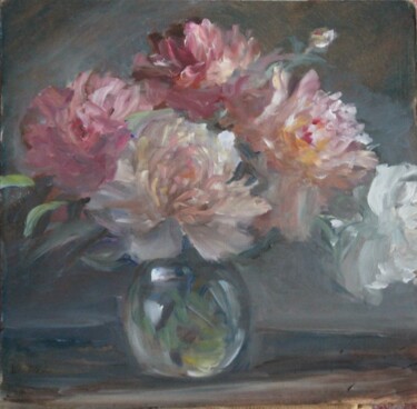 Painting titled "Peonies on everning…" by Christina Lao, Original Artwork, Oil