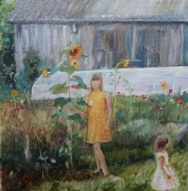 Painting titled "Sunflowers" by Christina Lao, Original Artwork, Oil