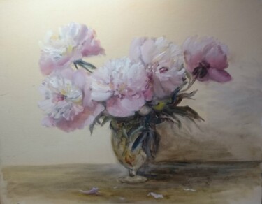 Painting titled "Peonies in a glass…" by Christina Lao, Original Artwork, Oil