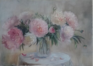 Painting titled "Peonies in The morn…" by Christina Lao, Original Artwork, Oil