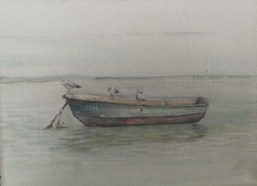 Painting titled "Boat in Nida" by Christina Lao, Original Artwork, Oil