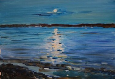 Painting titled "Lagoon in moonlight" by Christina Lao, Original Artwork, Oil