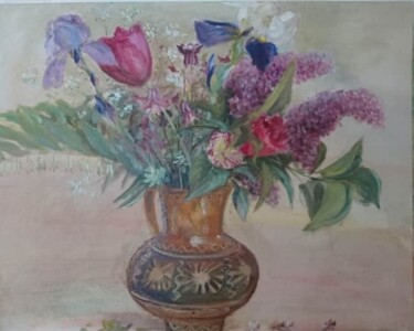 Painting titled "Tulips and lilacs 2" by Christina Lao, Original Artwork, Oil