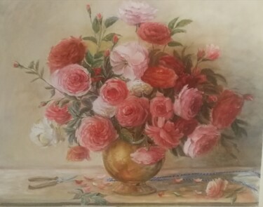 Painting titled "Roses with scissors…" by Christina Lao, Original Artwork, Oil