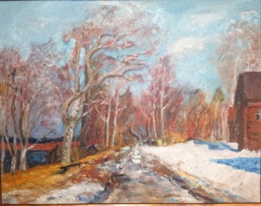 Painting titled "Winter day" by Christina Lao, Original Artwork, Oil
