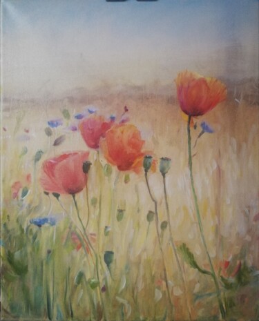 Painting titled "Poppies for Olga" by Christina Lao, Original Artwork, Oil