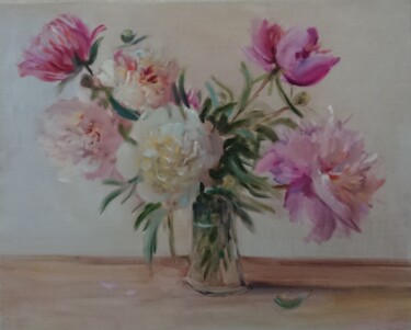 Painting titled "Fresh Peonies" by Christina Lao, Original Artwork, Oil