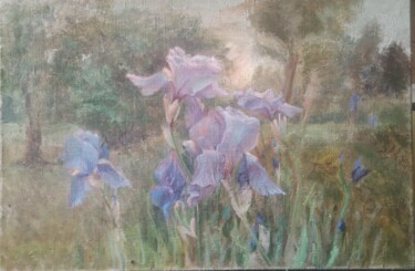 Картина под названием "Sunset Irises" - Christina Lao, Подлинное произведение искусства, Масло