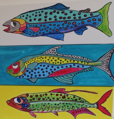 Malerei mit dem Titel "Les sardines tripty…" von Claire Ferrari (klrferr), Original-Kunstwerk, Acryl