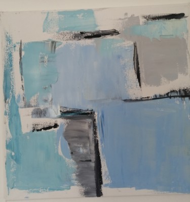 Картина под названием "Abstrait en bleu 2" - Claire Ferrari (klrferr), Подлинное произведение искусства, Масло