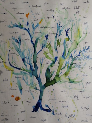 Pittura intitolato "Bonheur. Joie. Azur" da Claire Ferrari (klrferr), Opera d'arte originale, Inchiostro