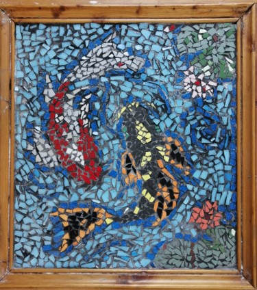 Sculpture titled "Les carpes" by Claire Ferrari (klrferr), Original Artwork, Mosaic Mounted on Wood Panel