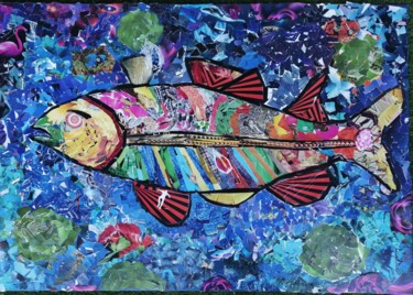 Collages titulada "Colette la sardine" por Claire Ferrari (klrferr), Obra de arte original, Collages