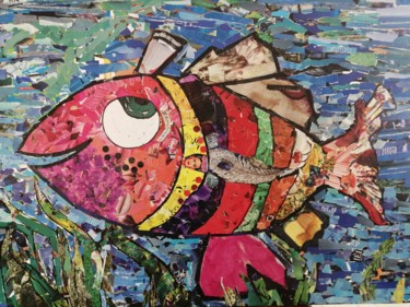 Collages titled "poissonne polissonne" by Claire Ferrari (klrferr), Original Artwork, Collages Mounted on Cardboard