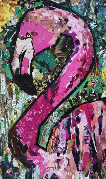 Collagen mit dem Titel "Flamant rose" von Claire Ferrari (klrferr), Original-Kunstwerk, Collagen
