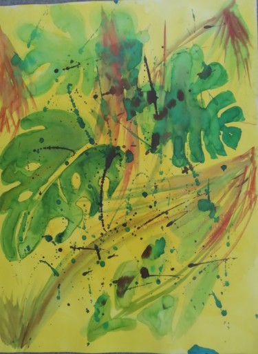 Peinture intitulée "Jungle jaune" par Claire Ferrari (klrferr), Œuvre d'art originale, Encre