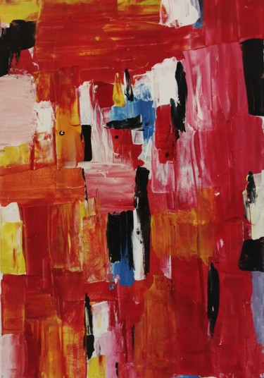 Painting titled "Abstrait rouge" by Claire Ferrari (klrferr), Original Artwork, Oil