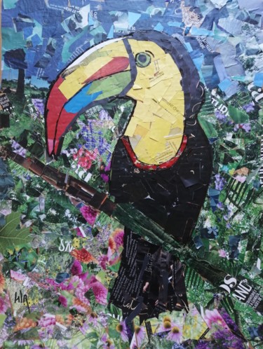 Collages titulada "Tristan le toucan" por Claire Ferrari (klrferr), Obra de arte original, Collages