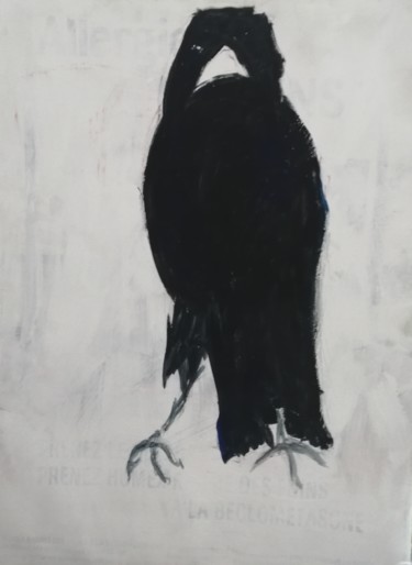 Schilderij getiteld "Le corbeau" door Claire Ferrari (klrferr), Origineel Kunstwerk, Acryl