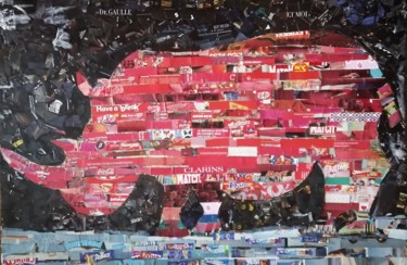 Collages titulada "Choco le rhino" por Claire Ferrari (klrferr), Obra de arte original, Collages Montado en Cartulina