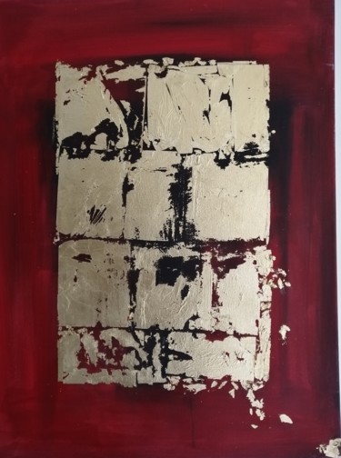 Pintura intitulada "Abstrait or et rouge" por Claire Ferrari (klrferr), Obras de arte originais, Acrílico