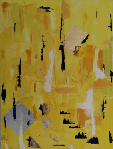 Peinture intitulée "Abstrait jaune et f…" par Claire Ferrari (klrferr), Œuvre d'art originale, Huile