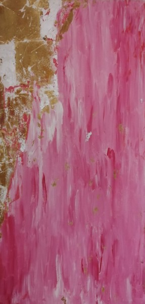 Painting titled "Abstrait rose et or" by Claire Ferrari (klrferr), Original Artwork, Oil