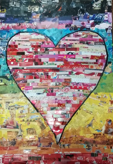 Collages titled "Coeur" by Claire Ferrari (klrferr), Original Artwork, Collages Mounted on Cardboard