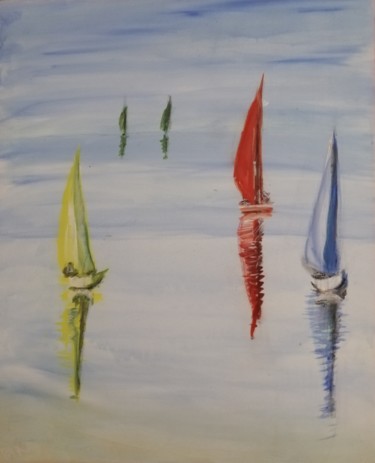 Painting titled "Les bateaux de l ét…" by Claire Ferrari (klrferr), Original Artwork, Acrylic