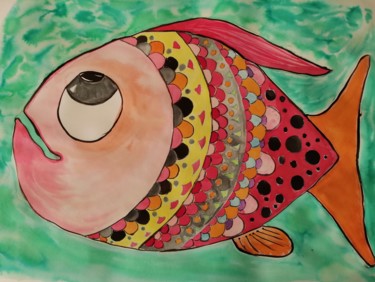 Peinture intitulée "Pouac le poisson de…" par Claire Ferrari (klrferr), Œuvre d'art originale, Encre