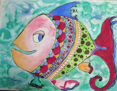 Peinture intitulée "Pikouic la poissonn…" par Claire Ferrari (klrferr), Œuvre d'art originale, Encre