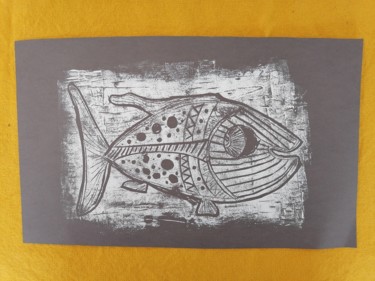 Estampas & grabados titulada "Gael le poisson" por Claire Ferrari (klrferr), Obra de arte original, Linograbados