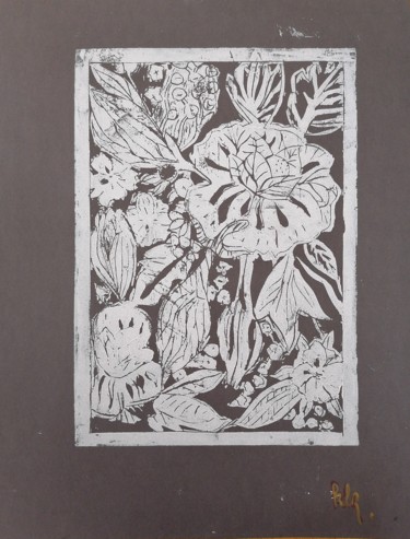 Εκτυπώσεις & Χαρακτικά με τίτλο "Florali" από Claire Ferrari (klrferr), Αυθεντικά έργα τέχνης, Χαρακτικά σε λινόλαιο