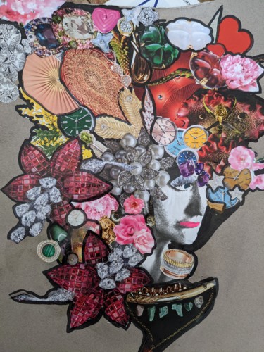 Collages intitulée "Claire en bouquet" par Claire Ferrari (klrferr), Œuvre d'art originale, Collages
