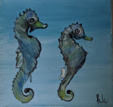 Картина под названием "Les deux hippocampe…" - Claire Ferrari (klrferr), Подлинное произведение искусства, Акрил