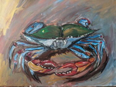 Painting titled "Crabe bleu de Thau" by Claire Ferrari (klrferr), Original Artwork, Acrylic