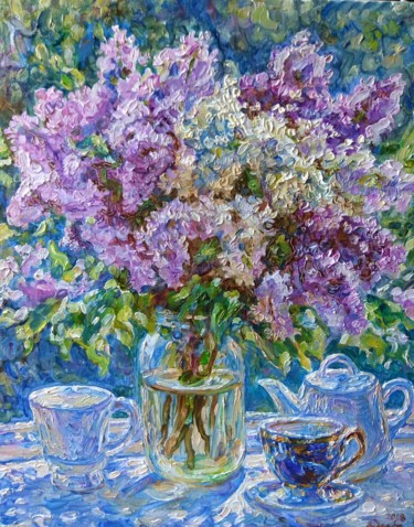 Painting titled "Tea with the aroma…" by Klybartgallery, Original Artwork, Oil