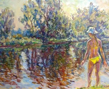 Painting titled "A girl in a swimsuit" by Klybartgallery, Original Artwork, Oil