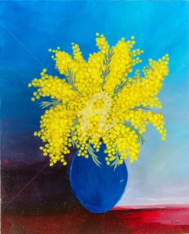 Painting titled "MIMOSA 2" by K’Lyne, Original Artwork, Oil Mounted on Wood Stretcher frame