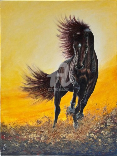 Painting titled "Cheval fougueux" by K’Lyne, Original Artwork, Acrylic